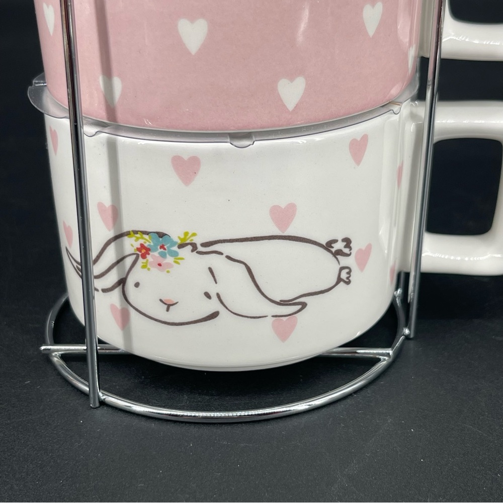 New~Grace Ceramic Hippity Hop Easter Spring Set of 4 Stackable Bunny Heart - Picture 11 of 12